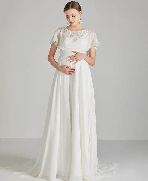(Umstands-)Brautkleid in A-Linie aus Chiffon und Vintage Spitze  Gr.34-60